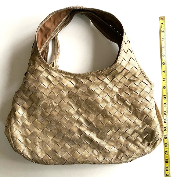 Vintage Y2K Metallic Gold Leather Basket Weave Hobo Style Bag Melie Bianco Purse - Picture 7 of 10